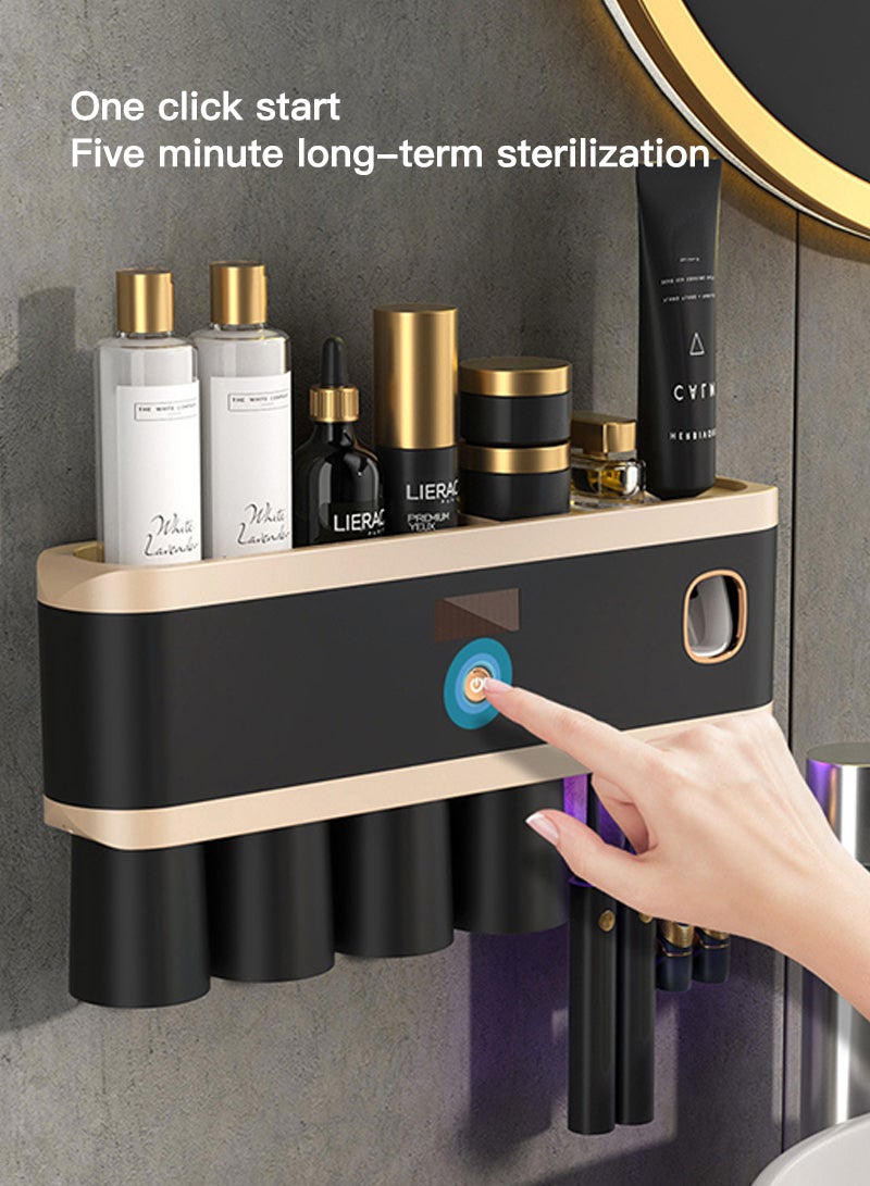 شاربدو حامل مطهر فرشاة الأسنان بالأشعة فوق البنفسجية للحمامات مع عصارة موزع معجون الأسنان مثبتة على الحائط، منظم USB قابل لإعادة الشحن مع منظف ضوء UVC LED - Image 5