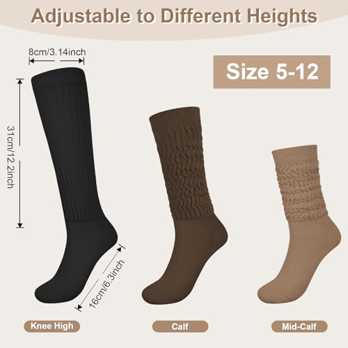 YSense 6 Pairs Slouch Socks Women, Knee High Long Boot Stocking for Women Girls, Soft Knit Casual Crew Slouchy Scrunch Socks Bulk for Spring Summer Winter - Image 3