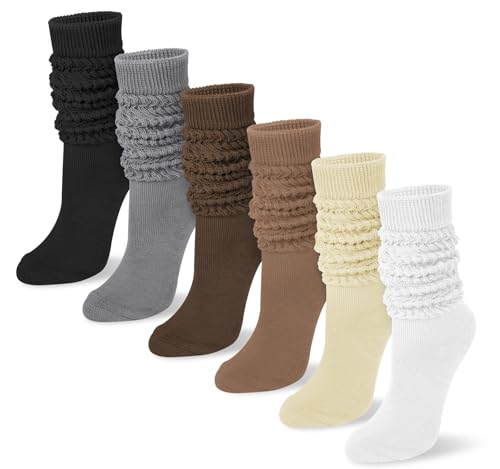 YSense 6 Pairs Slouch Socks Women, Knee High Long Boot Stocking for Women Girls, Soft Knit Casual Crew Slouchy Scrunch Socks Bulk for Spring Summer Winter - Image 1