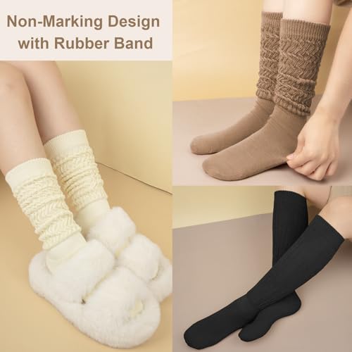 YSense 6 Pairs Slouch Socks Women, Knee High Long Boot Stocking for Women Girls, Soft Knit Casual Crew Slouchy Scrunch Socks Bulk for Spring Summer Winter - Image 5