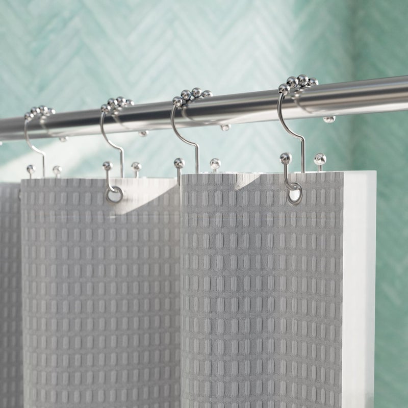 Maytex Shower Curtain Hooks, Shower Curtain Rings, Rust-Resistant Decorative Double Roller Glide Shower Hooks, Shower Rings for Bathroom Shower Rods, Curtains, Liners, Set of 12, Brushed Nickel - Image 2