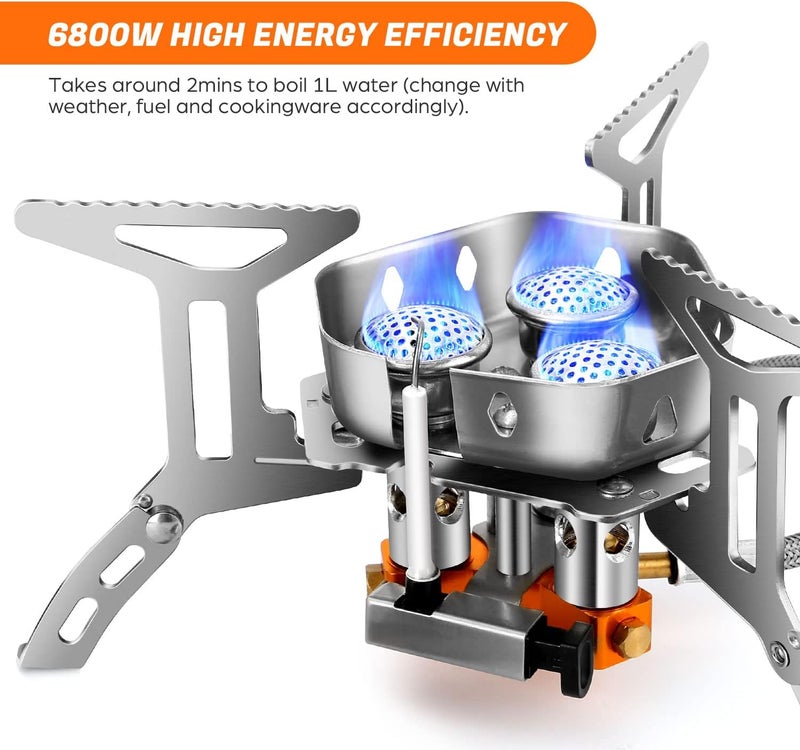 Odoland موقد تخييم مقاوم للرياح 3500W/6800W مع محول علبة الوقود، إشعال بيزو، حقيبة حمل، موقد محمول قابل للطي للتخييم والمشي لمسافات طويلة والنزهات في الهواء الطلق - Image 3