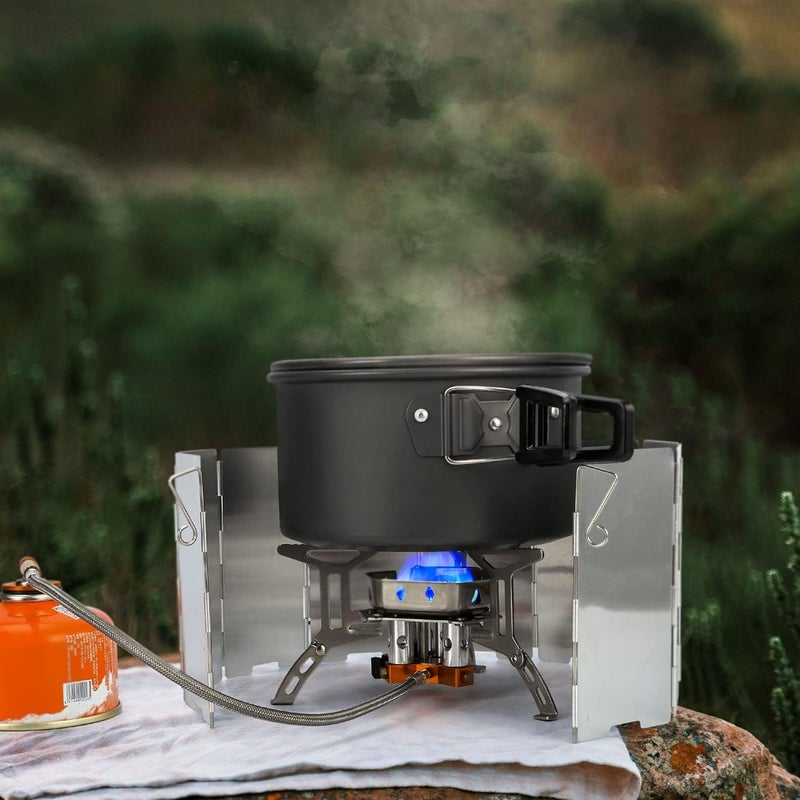 Odoland موقد تخييم مقاوم للرياح 3500W/6800W مع محول علبة الوقود، إشعال بيزو، حقيبة حمل، موقد محمول قابل للطي للتخييم والمشي لمسافات طويلة والنزهات في الهواء الطلق - Image 2