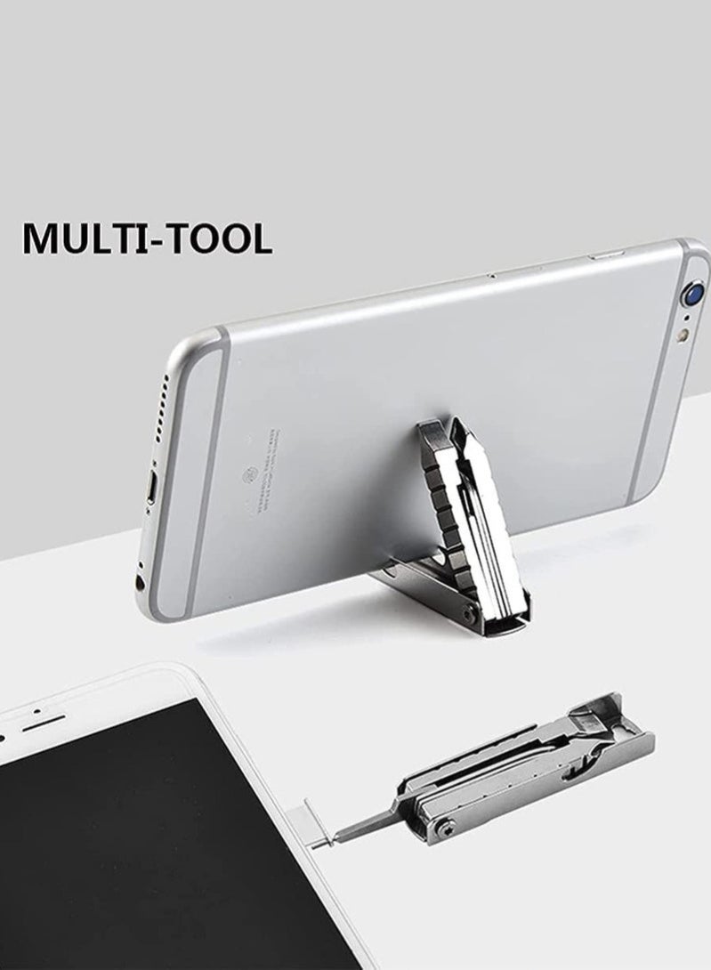 Keychain Multi-Tool, 11 in 1 Multi-Tool, Small Outdoor Gadgets, Screwdriver, Bottle Opener, Bicycle Spokes, etc, Birthday Gift (Silver) - Image 3