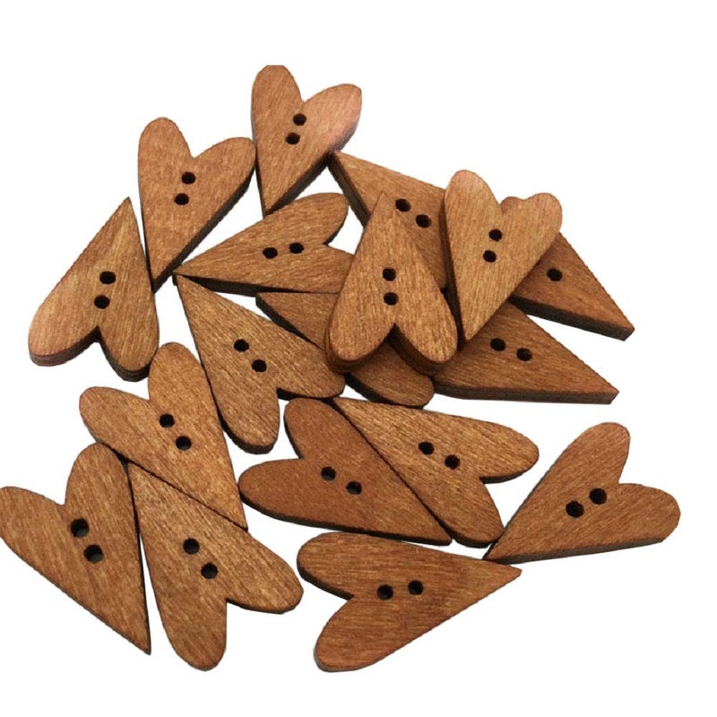 HugeStore 100 Pcs 2 Holes Love Heart Wood Buttons Sewing Buttons DIY Craft Decoration - Image 1