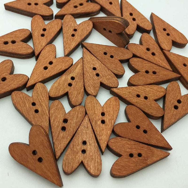 HugeStore 100 Pcs 2 Holes Love Heart Wood Buttons Sewing Buttons DIY Craft Decoration - Image 3