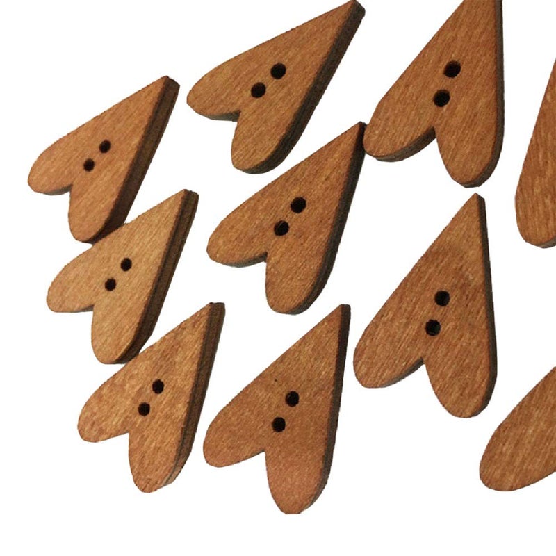 HugeStore 100 Pcs 2 Holes Love Heart Wood Buttons Sewing Buttons DIY Craft Decoration - Image 2