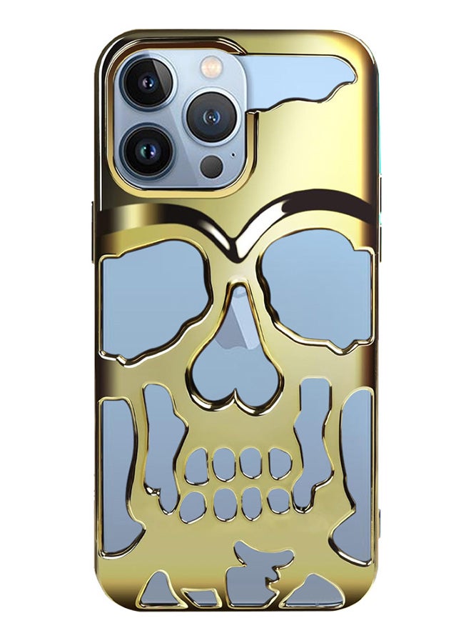 CATANES iPhone 13 Pro Max Case 3D Hollow Skull Breathable Phone Case Luxury Plating Colorful Matte Shockproof Cover Ultra Thin Full Surround Anti-Fall Case Gold - Image 1