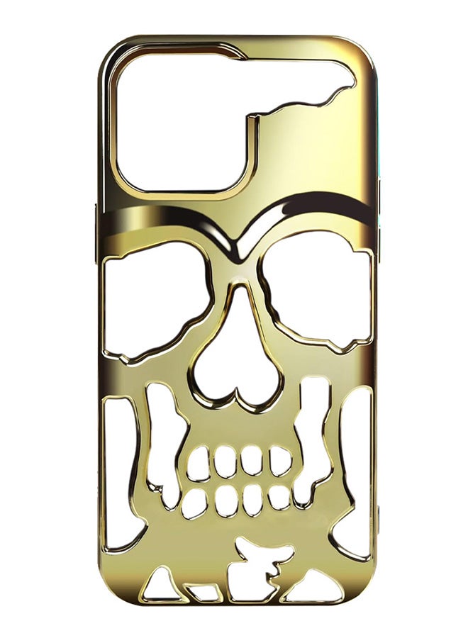 CATANES iPhone 13 Pro Max Case 3D Hollow Skull Breathable Phone Case Luxury Plating Colorful Matte Shockproof Cover Ultra Thin Full Surround Anti-Fall Case Gold - Image 3