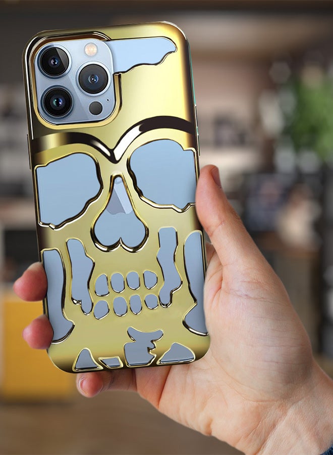 CATANES iPhone 13 Pro Max Case 3D Hollow Skull Breathable Phone Case Luxury Plating Colorful Matte Shockproof Cover Ultra Thin Full Surround Anti-Fall Case Gold - Image 2
