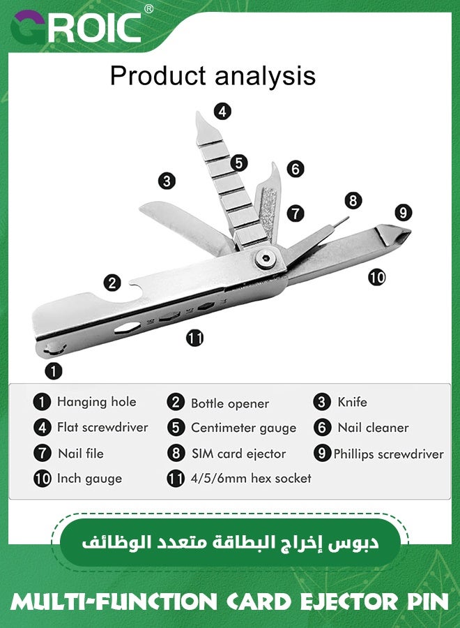 GROIC Keychain Multitool, 11 in 1 Multi Purpose Repair Tool, Keychain with Screwdriver, Nail File, Bottle Opener, Wrench, Ruler and Card Pin, Keychain Multitool, Multi Function Repair Tool  - Image 3