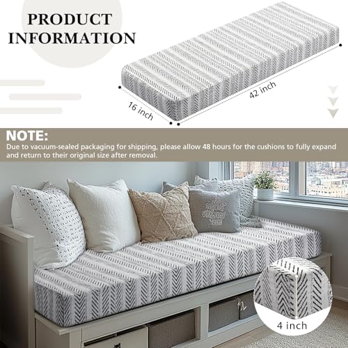 Leinuosen Bench Cushion 42x16x4 Inch for Indoor Furniture Weaving Texture Chenille Kitchen Bay Window Non Slip Seat Cushion Tufted Thicken Pad for Patio Porch, Mud Room Entryway (Black and White) - Image 2