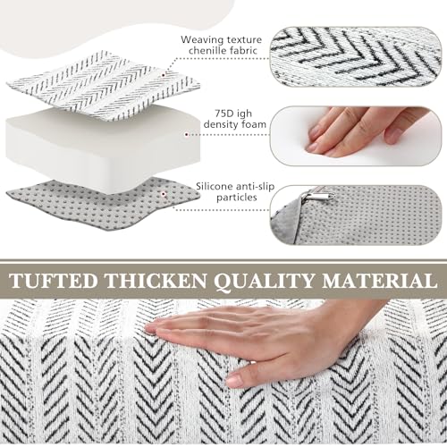 Leinuosen Bench Cushion 42x16x4 Inch for Indoor Furniture Weaving Texture Chenille Kitchen Bay Window Non Slip Seat Cushion Tufted Thicken Pad for Patio Porch, Mud Room Entryway (Black and White) - Image 3