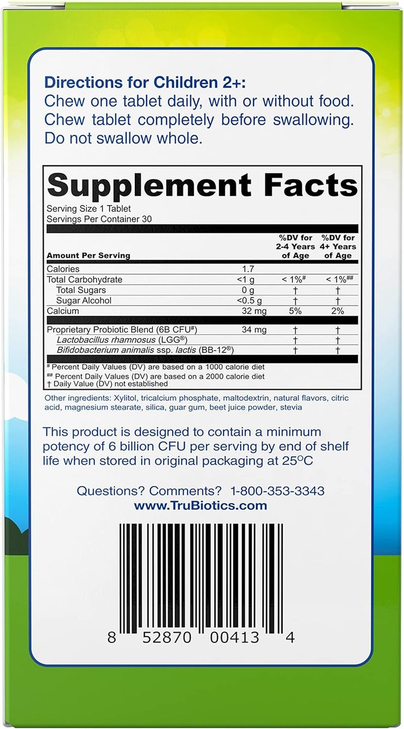 TruBiotics Probiotics for Kids Digestive  Immune Health Support SugarFree Chewable Kids Probiotic to Help Maintain a Healthy Tummy Natural Strawberry Flavor 30 Tablets - Image 4