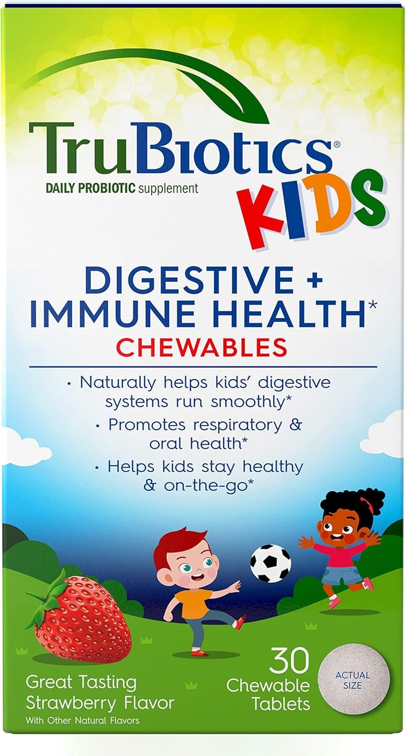 TruBiotics Probiotics for Kids Digestive  Immune Health Support SugarFree Chewable Kids Probiotic to Help Maintain a Healthy Tummy Natural Strawberry Flavor 30 Tablets - Image 1