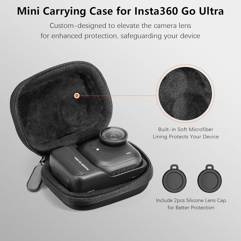 AMAZEAR Carry Case for Insta360 Go Ultra Accessories, Insta 360 Go-Ultra Portable and Compact Travel Bag Hard Leather Case with Soft Inner for Protection, Organization, and Storage, Black - Image 3