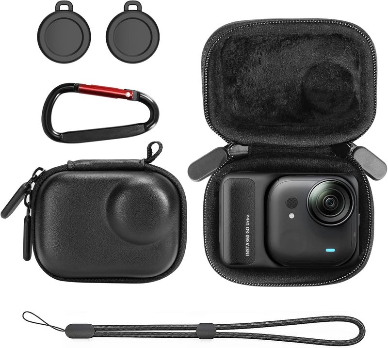 AMAZEAR Carry Case for Insta360 Go Ultra Accessories, Insta 360 Go-Ultra Portable and Compact Travel Bag Hard Leather Case with Soft Inner for Protection, Organization, and Storage, Black - Image 1
