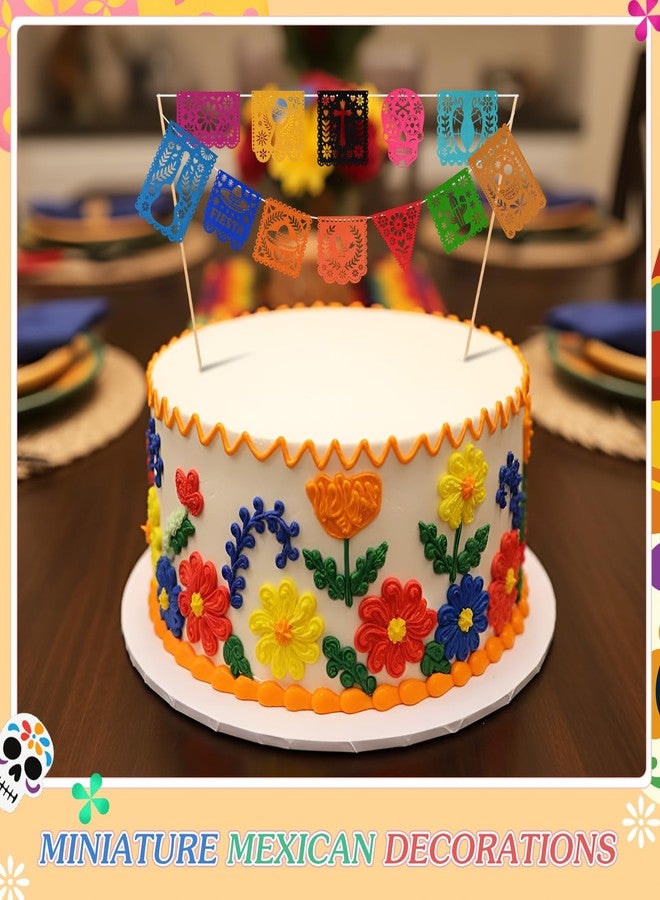 Tosstuki Rainbow Cielito Lindo Cake Decor Mini Mexican Banner Cake Toppers Mini Papel Picado Cactus Pepper and Flower for Mexican Baby Shower Birthday Wedding Party Decorations - Image 3