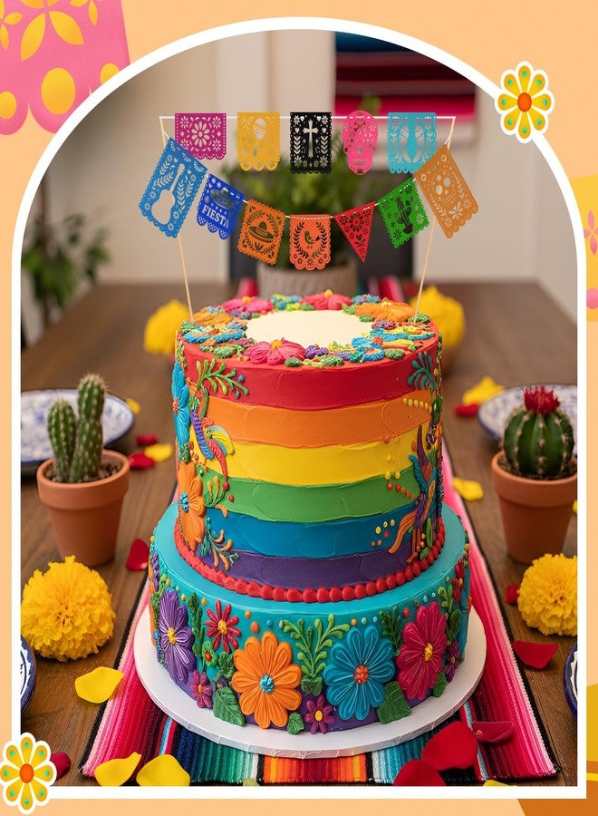 Tosstuki Rainbow Cielito Lindo Cake Decor Mini Mexican Banner Cake Toppers Mini Papel Picado Cactus Pepper and Flower for Mexican Baby Shower Birthday Wedding Party Decorations - Image 4