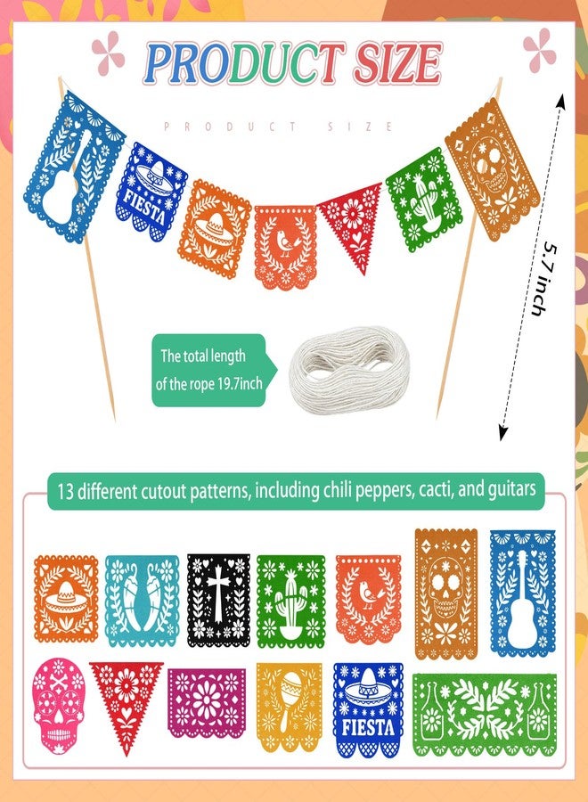 Tosstuki Rainbow Cielito Lindo Cake Decor Mini Mexican Banner Cake Toppers Mini Papel Picado Cactus Pepper and Flower for Mexican Baby Shower Birthday Wedding Party Decorations - Image 2