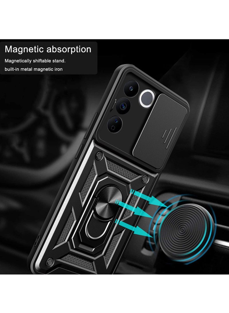 vivo V27 5G/V27 Pro 5G Mobile Phone Case Cover, Slide Camera Lens Cover + 360°Rotating Kickstand Ring + Bumper Shockproof Phone Case - Image 4