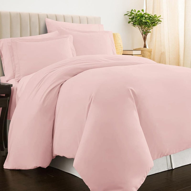 PIZUNA 100% Cotton Duvet Cover Queen Size Set 230x220 cm Light Pink, 400 Thread Count Long Staple Cotton Sateen Weave Duvet Cover Set with 2 Pillowcases (Light Pink Bedding Duvet Cover Sets) - Image 1