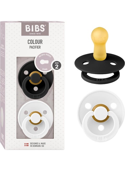 Bibs Colour Soother 2-Pack, Bpa Free Dummy Pacifier, Round Natural Rubber Latex, Size 2 , 6-18 Months , Black/White