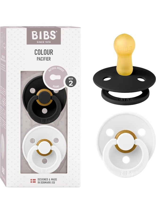 Bibs Colour Soother 2-Pack, Bpa Free Dummy Pacifier, Round Natural Rubber Latex, Size 2 , 6-18 Months , Black/White