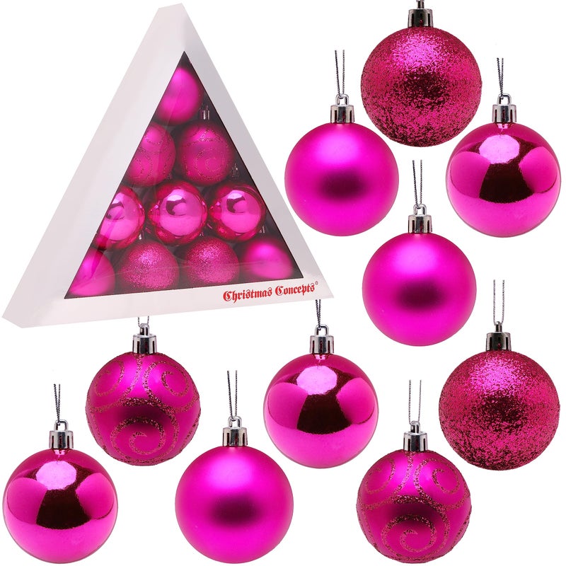 Christmas Concepts Pack of 1060mm 24 Christmas Tree Baubles  Shiny Matte  Glitter Decorated Baubles Hot Pink