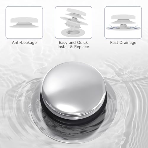 Citymoor Chrome Plated Universal Tip Toe Tub Stopper and Water Stopper, Pop Up Bathtub Drains Plug, Bathroom Bath Tub Drain Stoppers, Replaces Lift and Turn, Tip-Toe and Trip Lever drains for Tub, EZ Install - Image 3