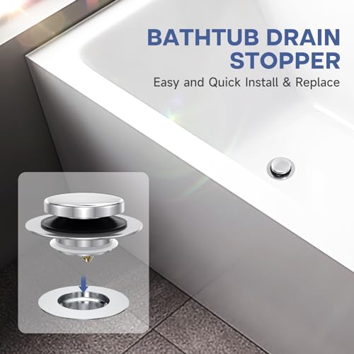 Citymoor Chrome Plated Universal Tip Toe Tub Stopper and Water Stopper, Pop Up Bathtub Drains Plug, Bathroom Bath Tub Drain Stoppers, Replaces Lift and Turn, Tip-Toe and Trip Lever drains for Tub, EZ Install - Image 2