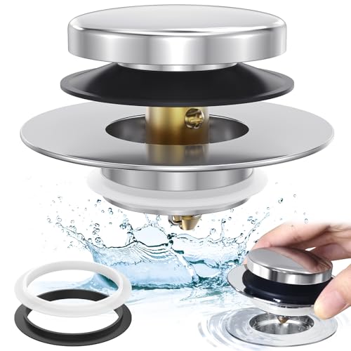 Citymoor Chrome Plated Universal Tip Toe Tub Stopper and Water Stopper, Pop Up Bathtub Drains Plug, Bathroom Bath Tub Drain Stoppers, Replaces Lift and Turn, Tip-Toe and Trip Lever drains for Tub, EZ Install - Image 1