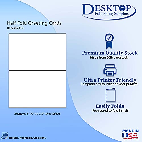 Desktop Publishing Supplies 80lb White Half Fold Greeting Cards - 100 Cards - Desktop Publishing Supplies, Inc.™ Brand - Image 2