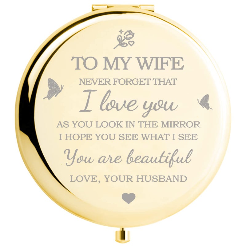 Yountown Gifts for Wife I Love You Wife Gold Compact Mirror - Image 1