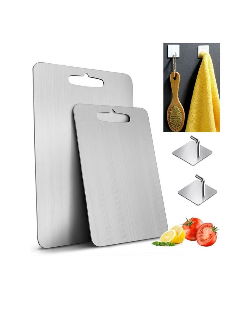 Upgrade Stainless Steel Cutting Board With 2 stainless steel hooks Set for Kitchen, Non Stick, Double Sided & Food-Grade Stainless Steel Cutting Boards for Home Cooking - Image 1