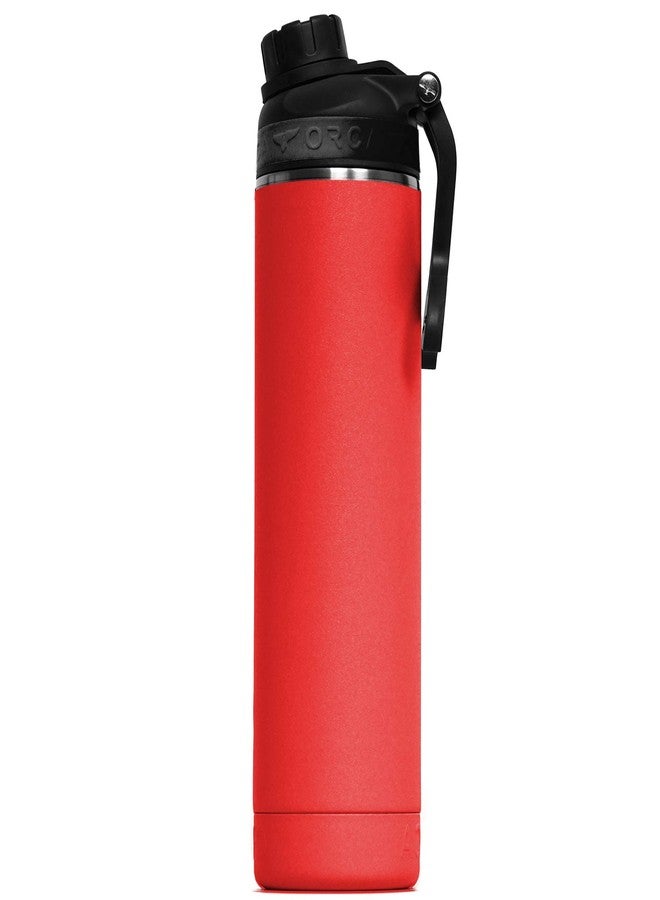 ORCA Hydra 22 oz. 18/8 Stainless Steel Insulated Water Bottle, Screw Top Sports Bottle, Powder Coated, with Silicone Grip Whale Tale Handle, Top Rack Dishwasher Safe - Red - Image 1