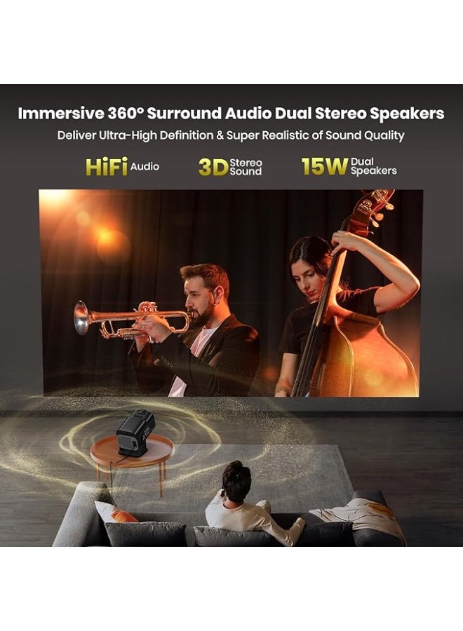 4K Projector with Wifi and Bluetooth, 1080P Native Mini Projector Portable, One-Click Use Built-in NetfIix/YouTube/PrimeVideo/D+, Smart Home Outdoor Projector - Image 2