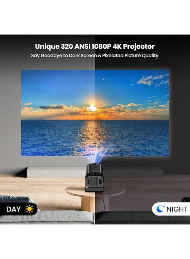 4K Projector with Wifi and Bluetooth, 1080P Native Mini Projector Portable, One-Click Use Built-in NetfIix/YouTube/PrimeVideo/D+, Smart Home Outdoor Projector - Image 3