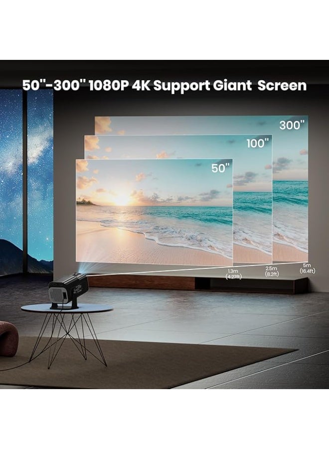 4K Projector with Wifi and Bluetooth, 1080P Native Mini Projector Portable, One-Click Use Built-in NetfIix/YouTube/PrimeVideo/D+, Smart Home Outdoor Projector - Image 4