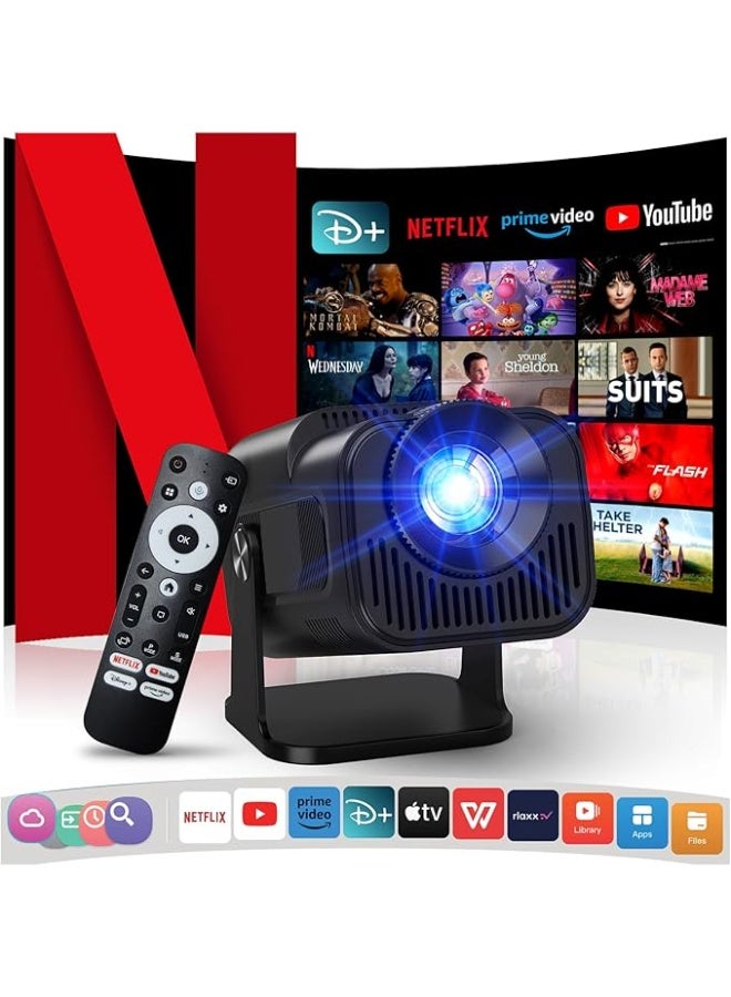 4K Projector with Wifi and Bluetooth, 1080P Native Mini Projector Portable, One-Click Use Built-in NetfIix/YouTube/PrimeVideo/D+, Smart Home Outdoor Projector - Image 1