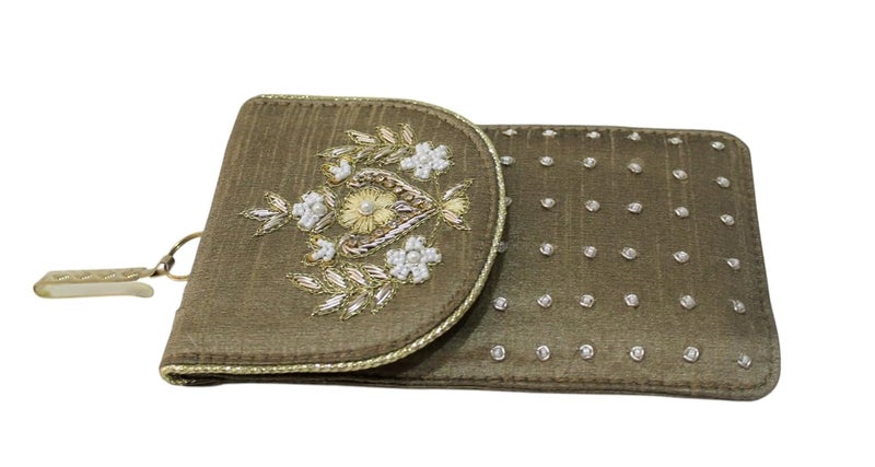 MILAN'S CREATION Mobile Pouch Zardozi & Pearls Hand Embroidery With Waist Clip Hook & Sling Chain (removable) | Ladies Women’s Handbag Wallet Sling Purse | Party Wedding Festival Giveaways Gift - Image 4