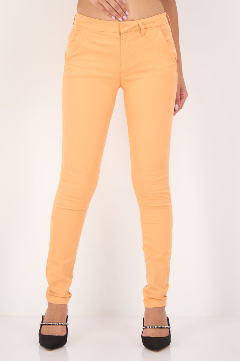 Reiko Women Regular Fit Solid Chino Pants, Light Orange - Image 1