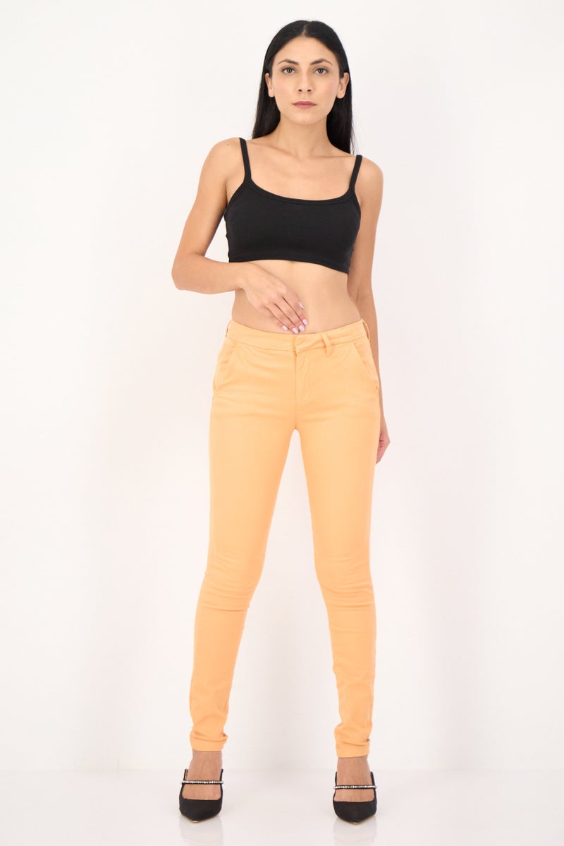 Reiko Women Regular Fit Solid Chino Pants, Light Orange - Image 4