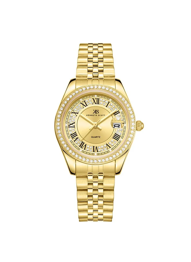 KENNETH SCOTT Kenneth Scott K23544-GBGC Women Analog Display Watch & Solid Stainless Steel Strap Gold
