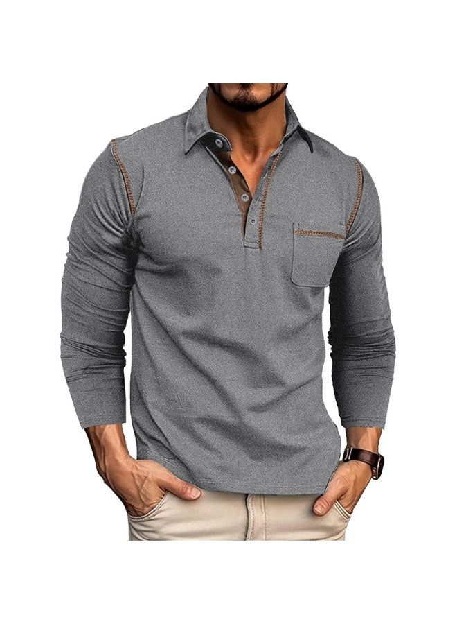 general Men's Casual Polo Shirts Classic Long Sleeve Basic Button T-Shirt Lightweight Cotton Golf Tops with Pocket - Image 1