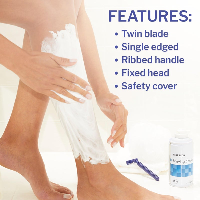 McKesson Disposable Razors [50 Count] â€“ Twin Blade Bulk Shaving Razors for Men & Women, Stainless Steel, Blue, Single-Use for Medical Clinics, Tattoo, Travel, Camping & Salon Care - Image 3