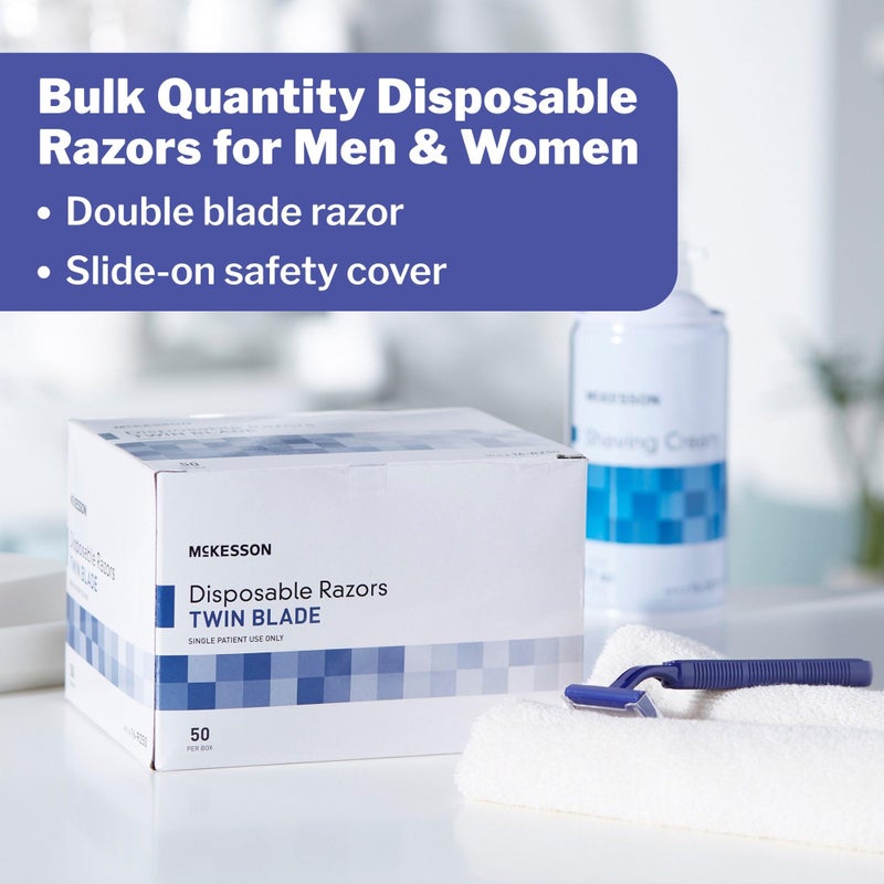 McKesson Disposable Razors [50 Count] â€“ Twin Blade Bulk Shaving Razors for Men & Women, Stainless Steel, Blue, Single-Use for Medical Clinics, Tattoo, Travel, Camping & Salon Care - Image 5