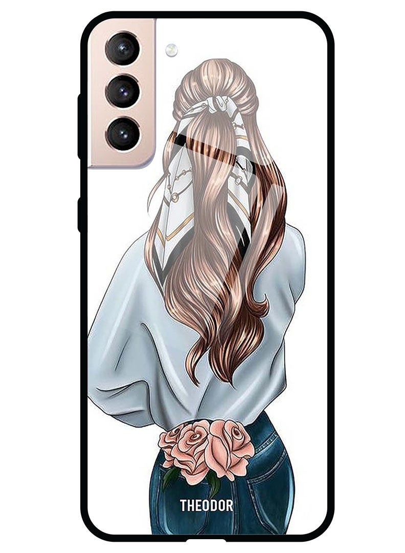 Theodor Protective Tempered Glass Case Cover Samsung Galaxy S21  Pink Rose Girl - Image 1