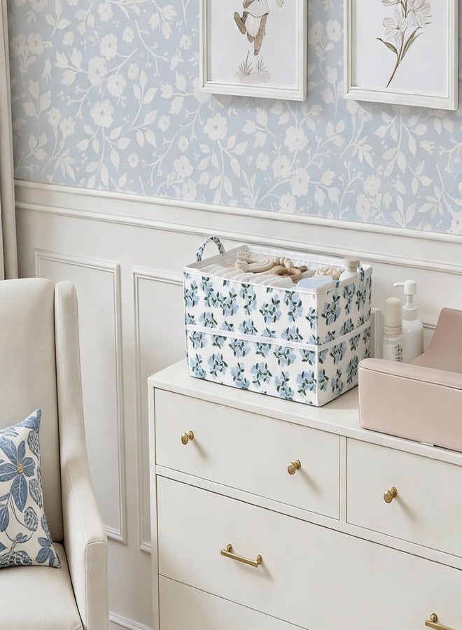 birowtec Blue Floral Diaper Caddy Organizer, Stylish Nursery Storage Basket, Gift for Baby Shower, Newborn Essentials, (Blue Flower) - Image 4