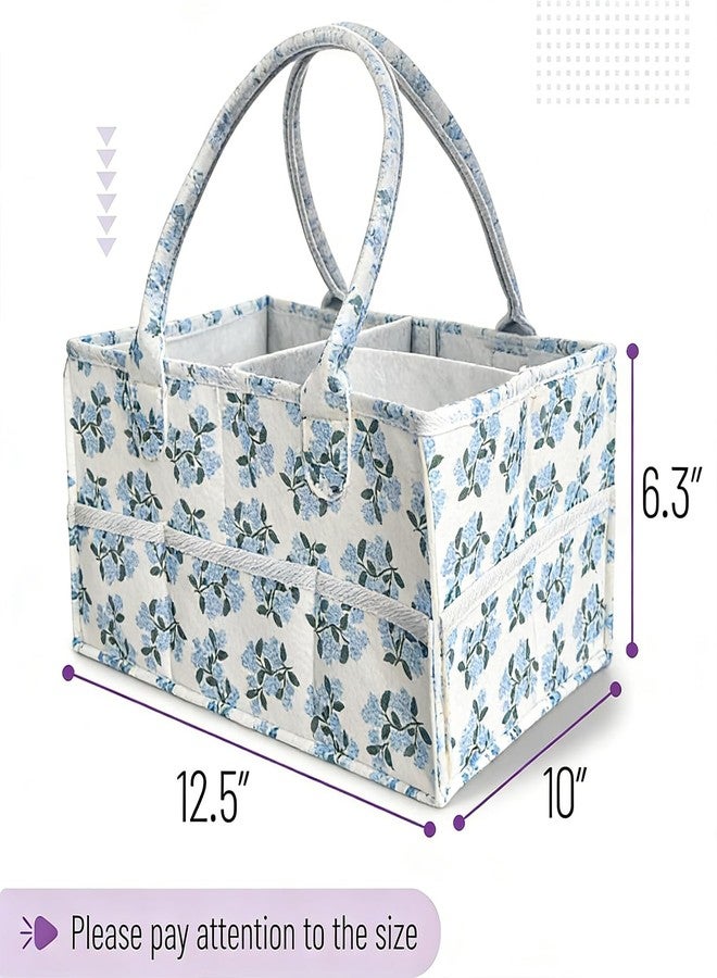 birowtec Blue Floral Diaper Caddy Organizer, Stylish Nursery Storage Basket, Gift for Baby Shower, Newborn Essentials, (Blue Flower) - Image 2